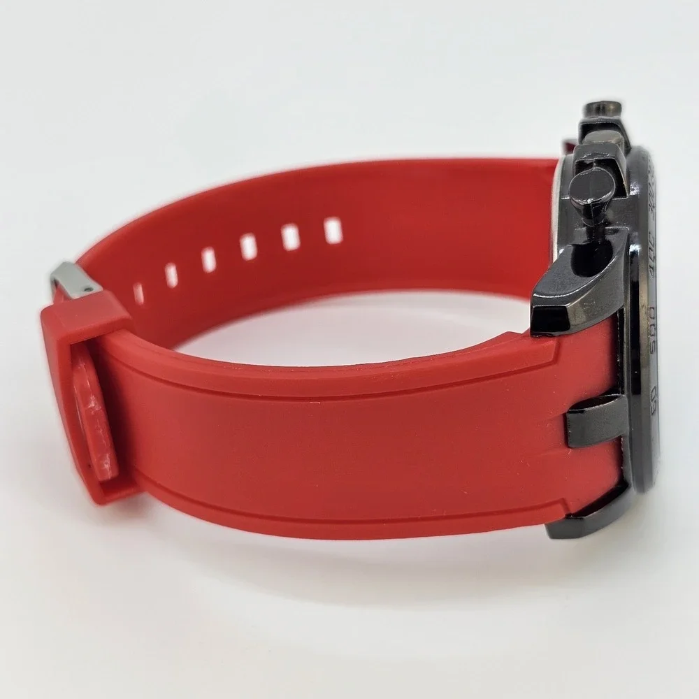 Men's‎ Analog Watch 45MM Black Dial Red Plastic Bands New Battery